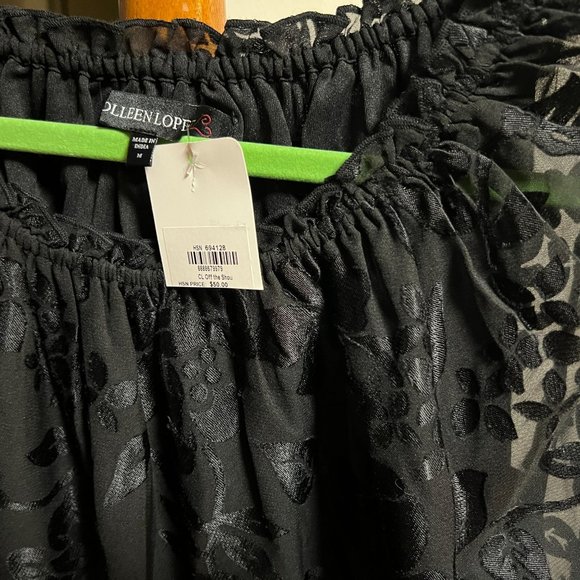 Colleen Lopez MED Black Semi Sheer Burnout Convertible Neck Blouson Top Ties NWT - Picture 7 of 9